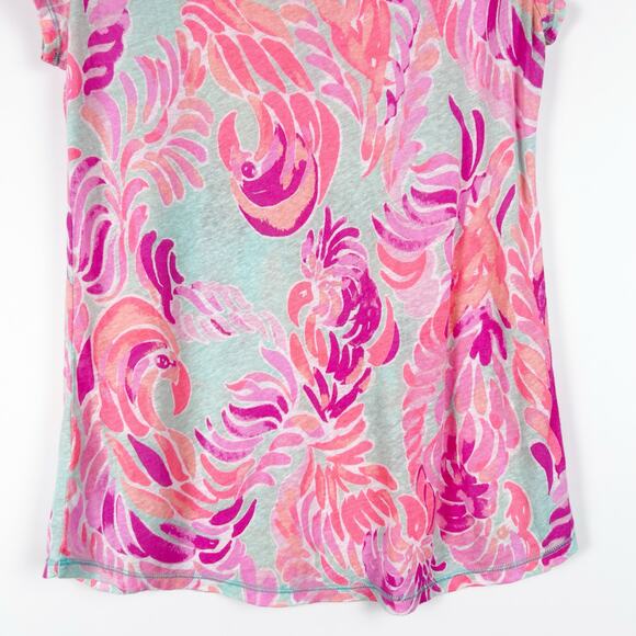 Lilly Pulitzer Sarah Top in Love Birds Print Linen Blend Lightweight Womens Sz S - Picture 10 of 11